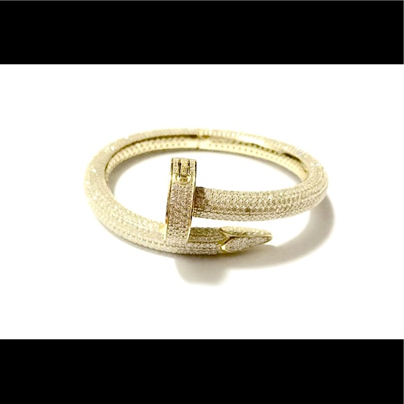 925 Sterling Silver ICEDOUT BLING NAIL HEAD BANGLE - Picture 3 of 16